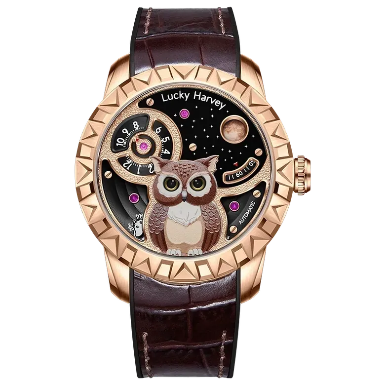 Fun Series Rose Gold Owl Automatic Watch
