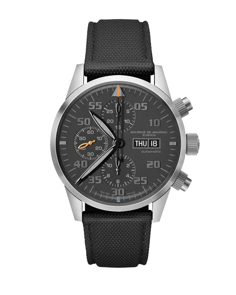 Zürcher Chrono Modern Stahl Schwarz | Oranger Zeiger