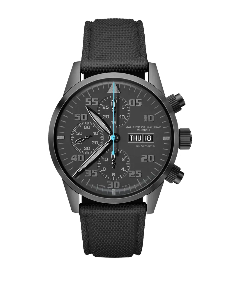 Zürcher Chrono Modern DLC Schwarz | Blauer Zeiger