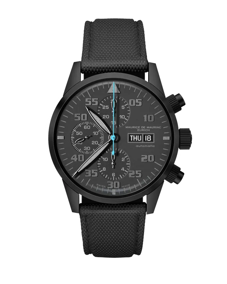 Zürcher Chrono Modern PVD Schwarz | Blauer Zeiger