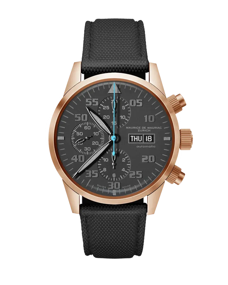 Zürcher Chrono Modern Bronze Schwarz | Blauer Zeiger