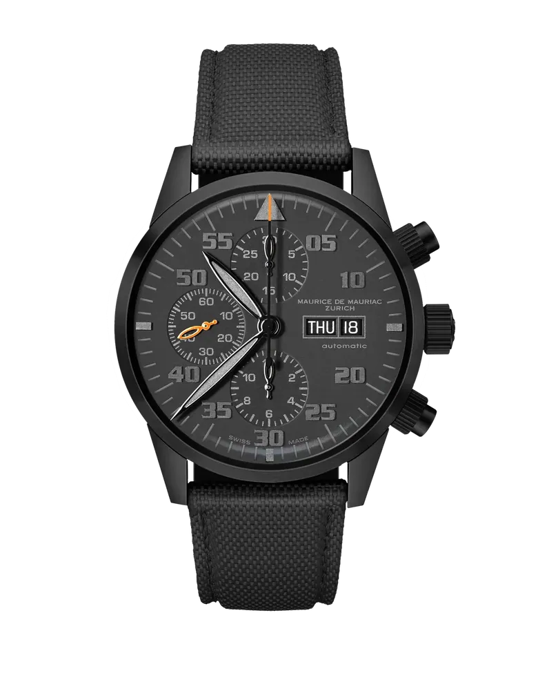 Zürcher Chrono Modern PVD Schwarz | Oranger Zeiger