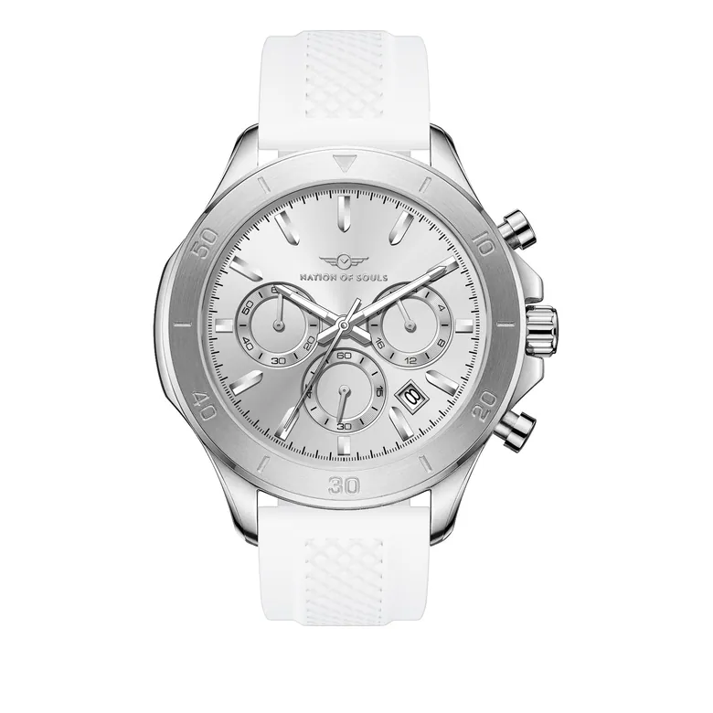 Chronograph One | Silver / Silver - White Rubber Strap