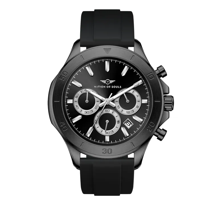 Chronograph One | Black / Silver - Black Rubber Strap
