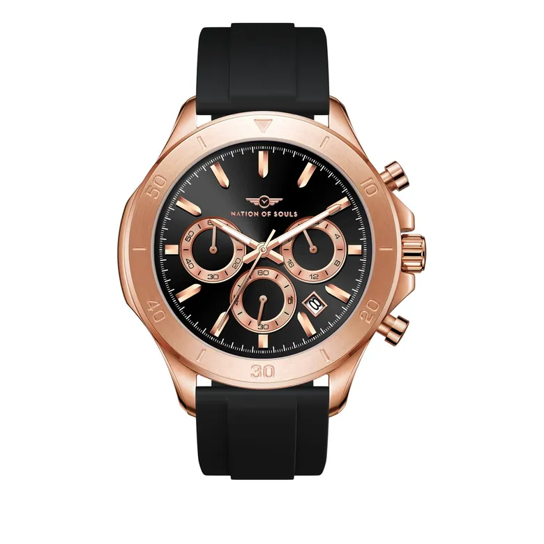 Chronograph One | Rose Gold / Black - Black Rubber Strap