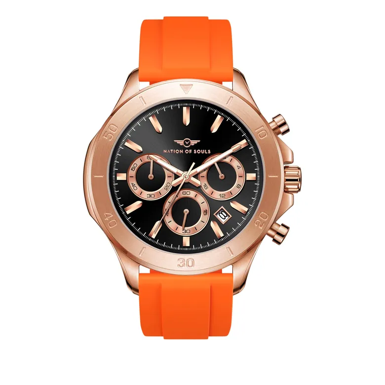Chronograph One | Rose Gold / Black - Orange Rubber Strap