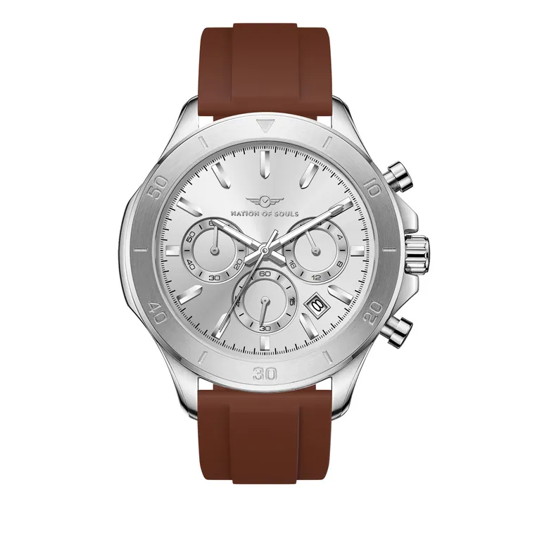 Chronograph One | Silver / Silver - Brown Rubber Strap