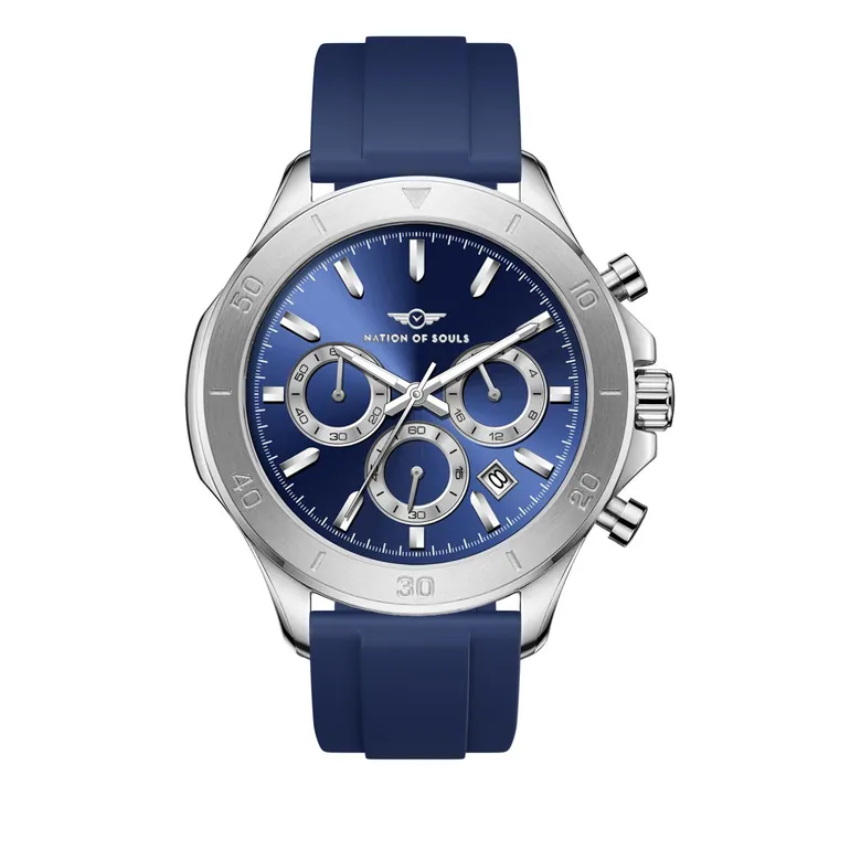 Chronograph One | Silver / Lapis Blue - Blue Rubber Strap