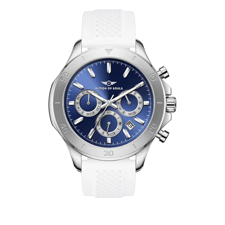 Chronograph One | Silver / Lapis Blue - White Rubber Strap
