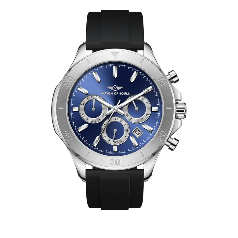 Chronograph One | Silver / Lapis Blue - Black Rubber Strap
