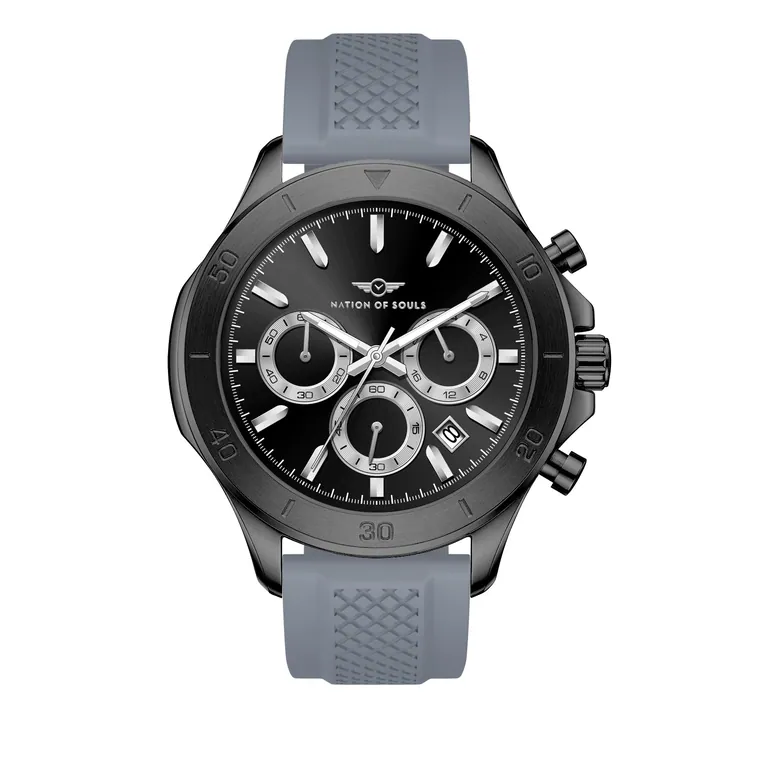 Chronograph One | Black / Silver - Grey Rubber Strap