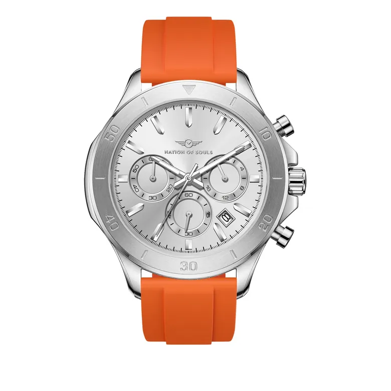 Chronograph One | Silver / Silver - Orange Rubber Strap