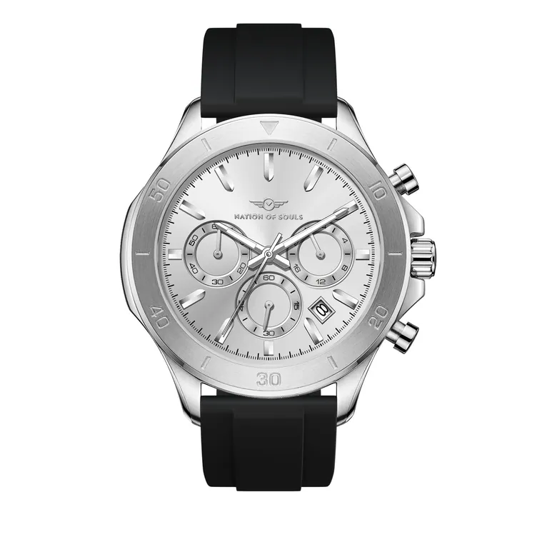 Chronograph One | Silver / Silver - Black Rubber Strap