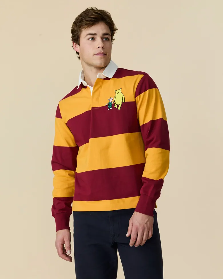 Men's Lightweight Stripe Cotton Winnie-the-Pooh Rugby Burgundy