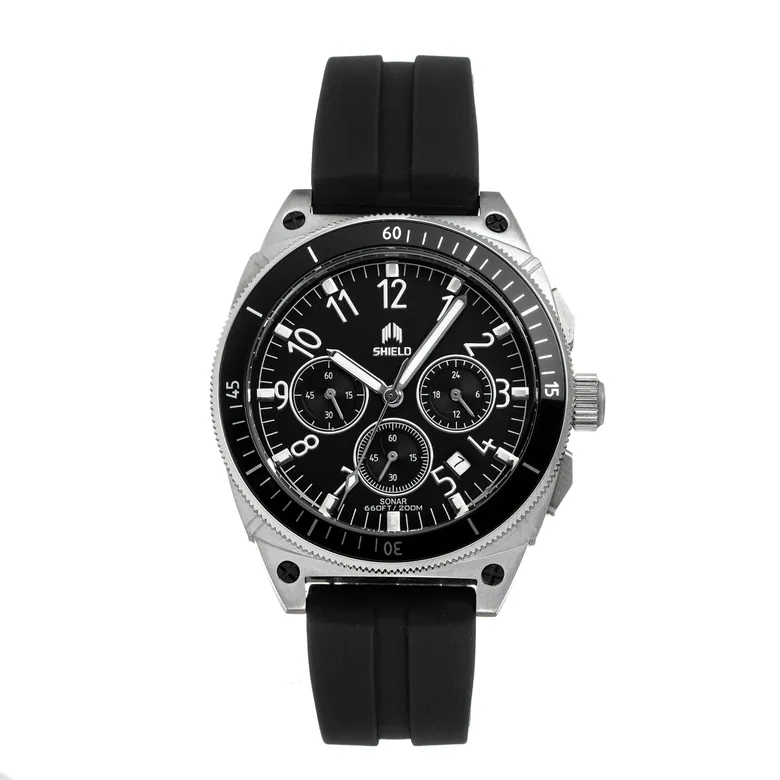 Shield Sonar Chronograph Strap Watch w/Date - Black/Silver