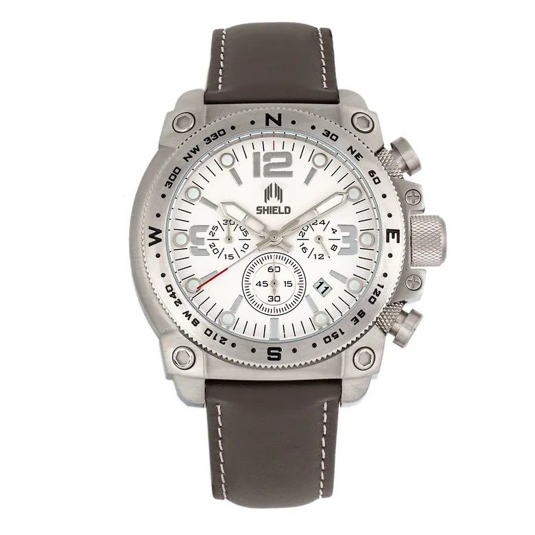Shield Tesei Chronograph Leather-Band Men's Diver Watch w/Date - Silver/Grey