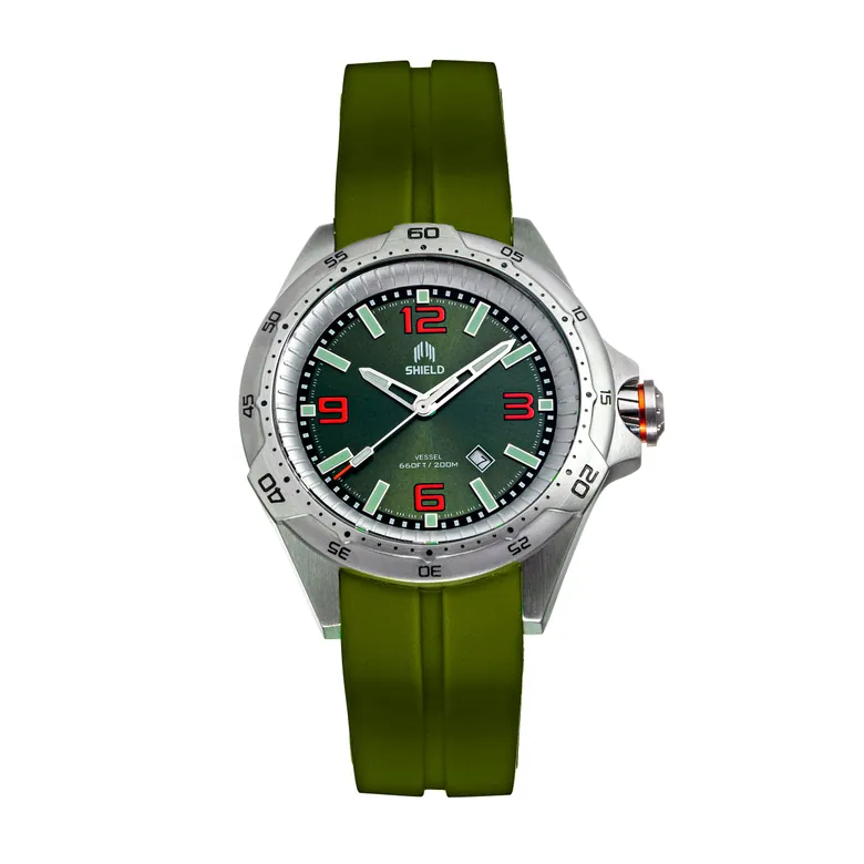 Shield Vessel Strap Watch w/Date - Green
