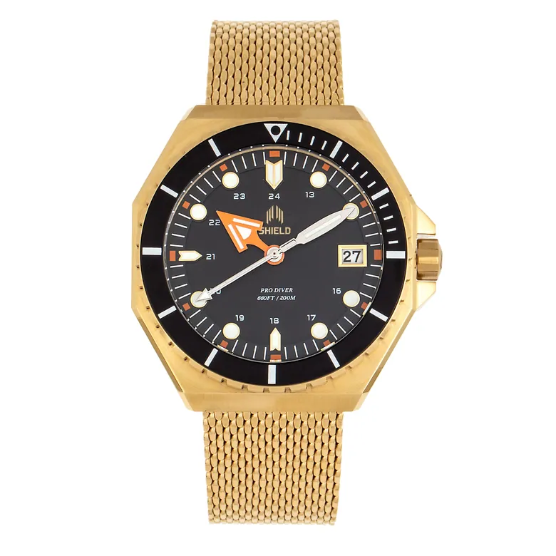 Shield Marius Bracelet Men's Diver Watch w/Date - Gold/Black