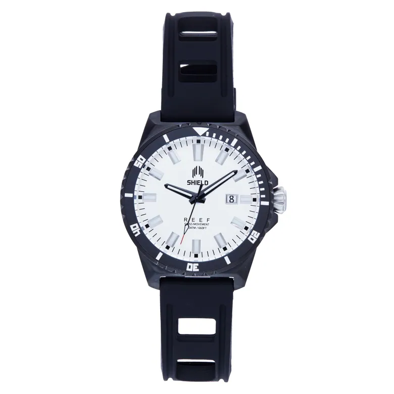 Shield Reef Strap Watch w/Date - Black/White