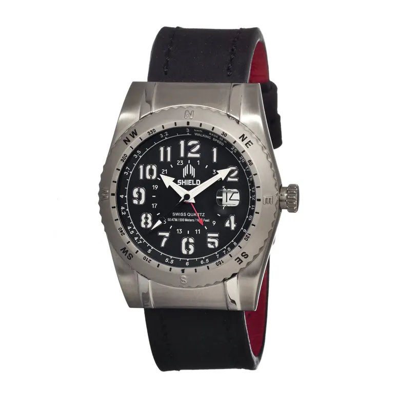 Shield Nuno Leather-Band Swiss Men's Diver Watch - Silver/Black