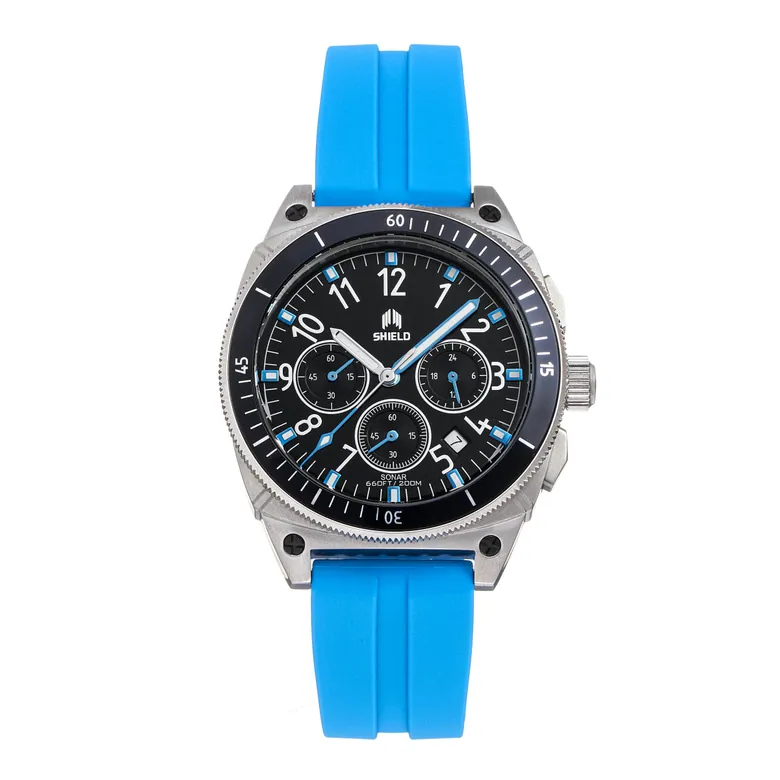 Shield Sonar Chronograph Strap Watch w/Date - Light Blue