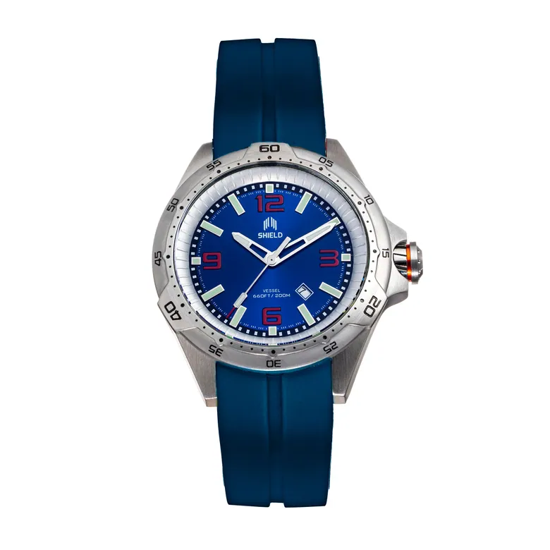 Shield Vessel Strap Watch w/Date - Dark Blue