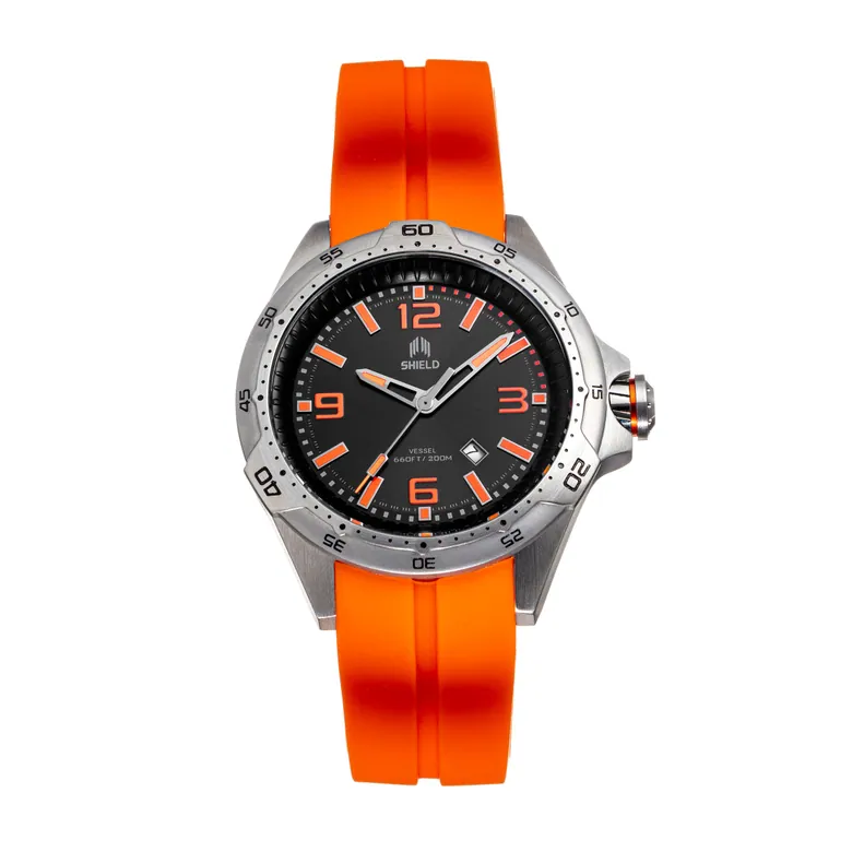 Shield Vessel Strap Watch w/Date - Orange