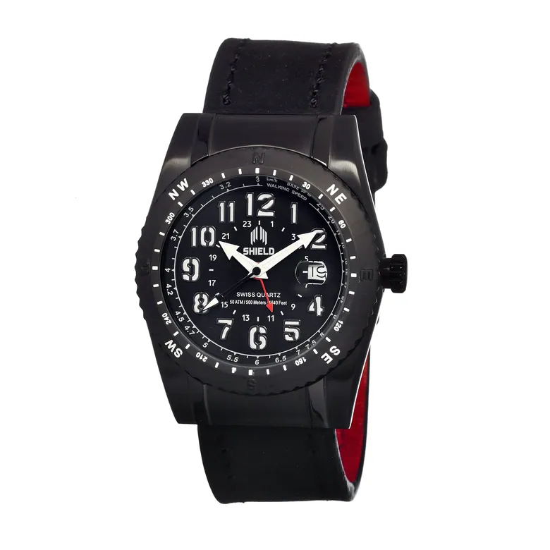 Shield Nuno Leather-Band Swiss Men's Diver Watch - Black