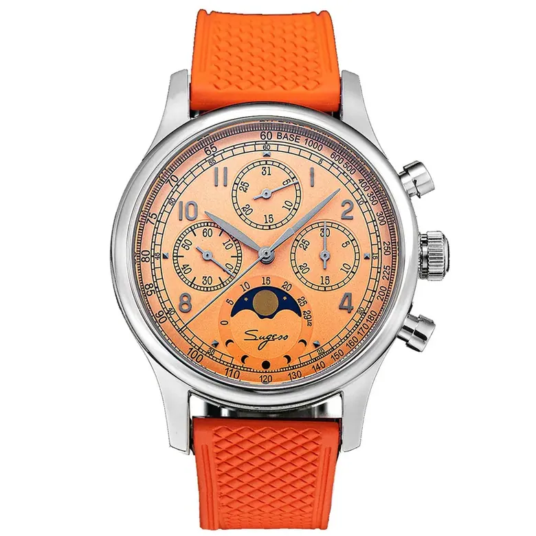 MoonPhase Master S389-2 Salmon Dial Swan Neck Regulator Rubber Band