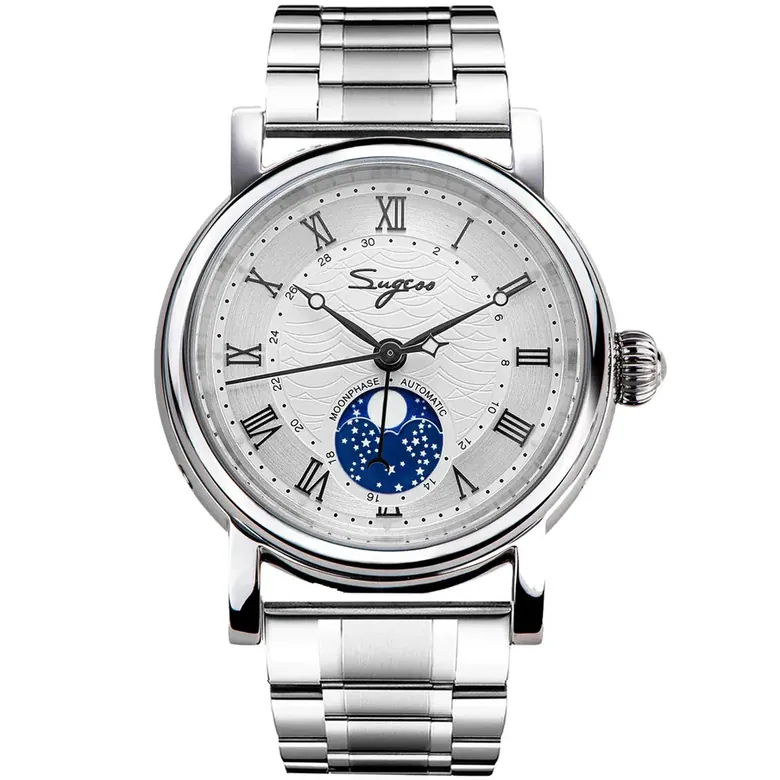 MoonPhase Master SU2108SK Stainless-Steel Moon Phase Silver Indices Bracelet