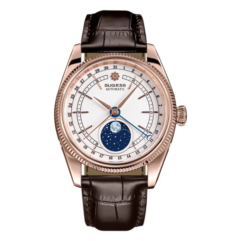 MoonPhase Master S452 Rose Gold White Dial Brown Strap