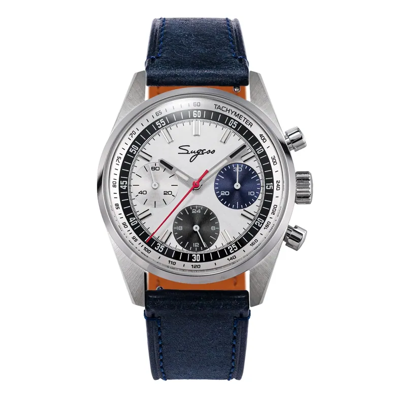 Sugess S465 Chronograph Stainless Steel Special Dial Silver Hand Blue Strap
