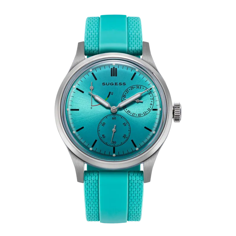 Sugess S458 Light Blue Dial Stainless-Steel Automatic Rubber Band