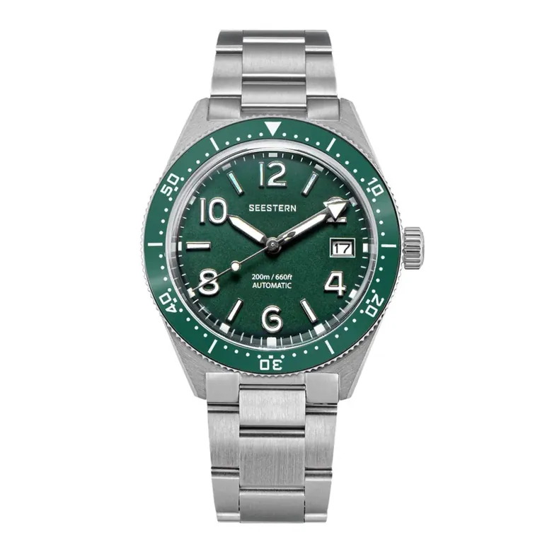 Seestern S434-2 Stainless-Steel Green Dial Professional Diver Automatic 200m Water Resistant