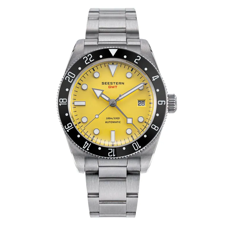 Seestern S478 GMT Black Ceramic Bezel Yellow Dial