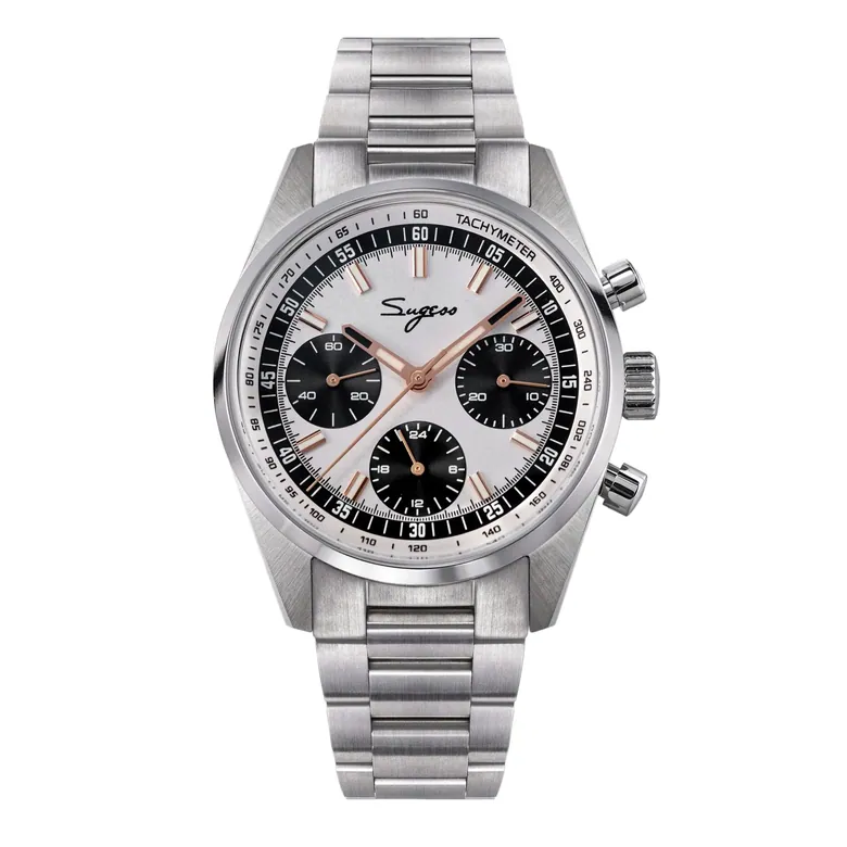 Sugess S465 Chronograph Stainless Steel Black Dial Rose Gold Hand