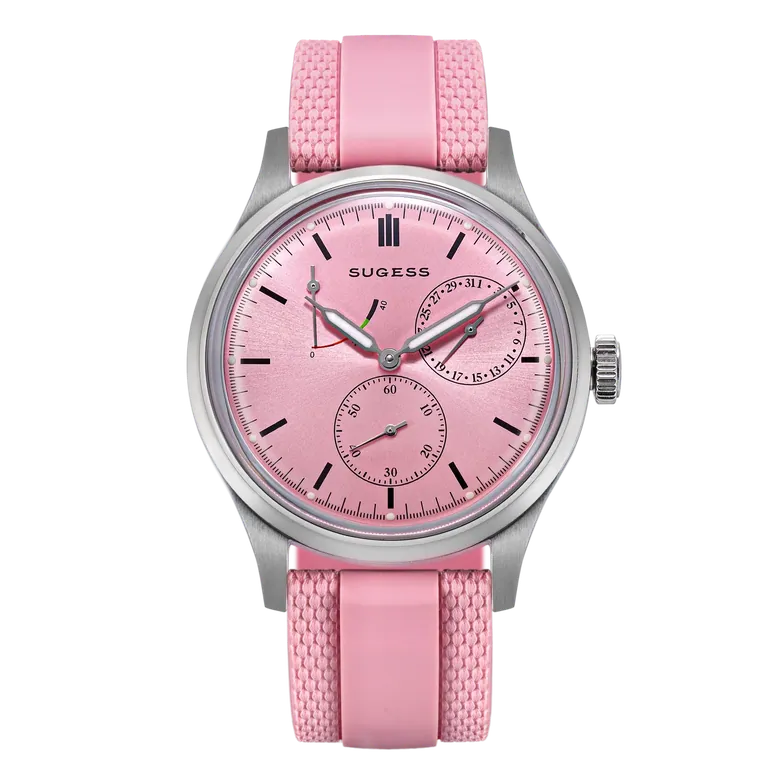 Sugess S458 Pink Dial Stainless-Steel Automatic Rubber Band