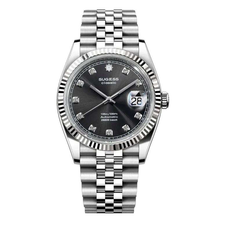 Automatic Classic S448 Grey Dial Crystal Indices Fluted Bezel Jubilee Bracelet ST2130