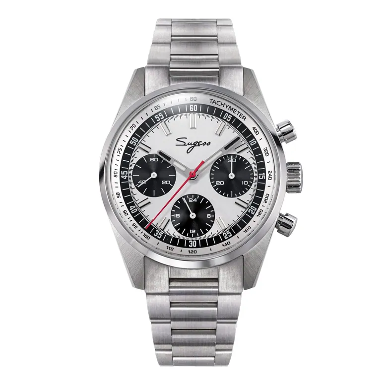 Sugess S465 Chronograph Stainless Steel Panda Dial Silver Hand