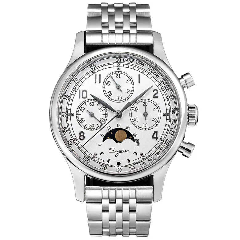 MoonPhase Master S389-2 White Dial Swan Neck Regulator Bracelet
