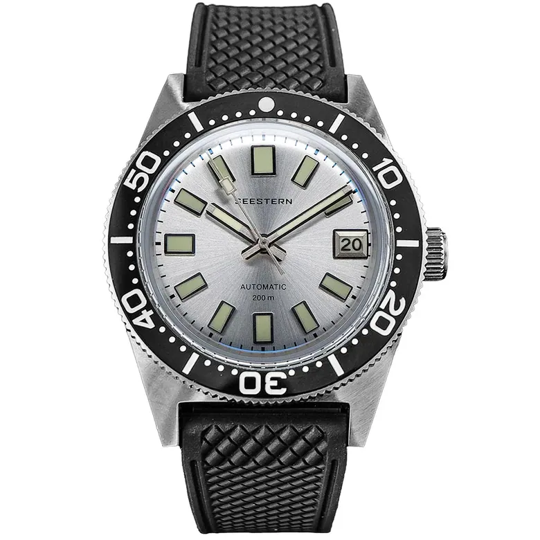 Seestern S404 62MASVLS Silver Dial Automatic Diver Rubber Band