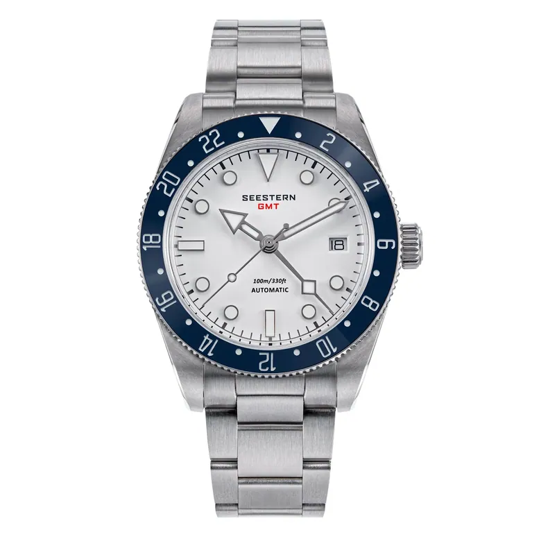 Seestern S478 GMT Blue Ceramic Bezel White Dial