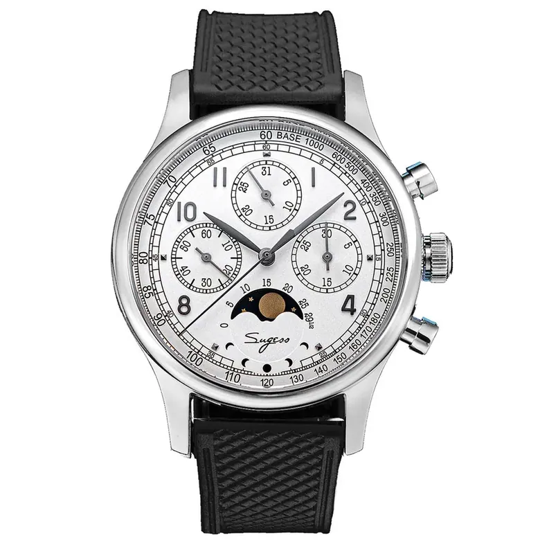 MoonPhase Master S389-2 White Dial Swan Neck Regulator Rubber Band