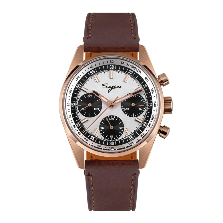 Sugess S465 Chronograph Rose Gold Panda Dial Rose Leather Strap
