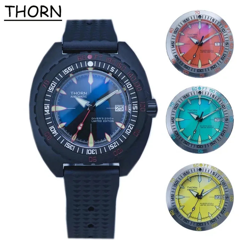 THORN Shirryu Sub 300T Homage SHY020 Turtle Dive 44mm Bubble Sapphire Glass20Bar 44MM C3 lume