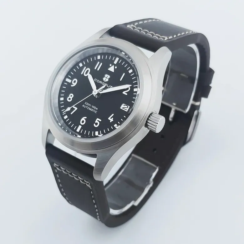 PVD Pilot Watch Sterile for Custom logo 39MM Sapphire 10Bar NH35 automatic glass back