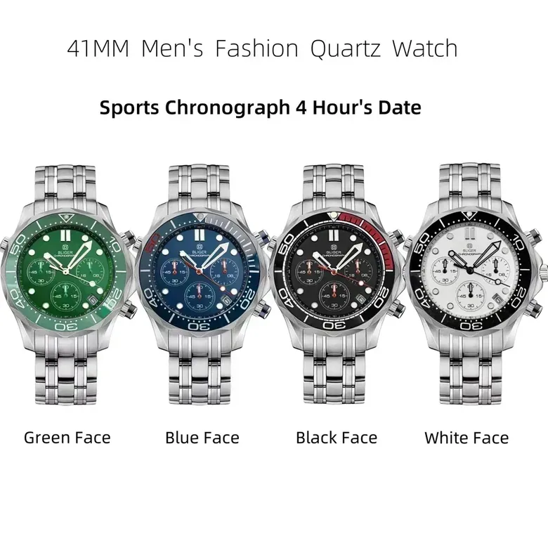 41MM Quartz VK63 Seamaster Chronograph Sapphire Glass Green Luminous 5ATM