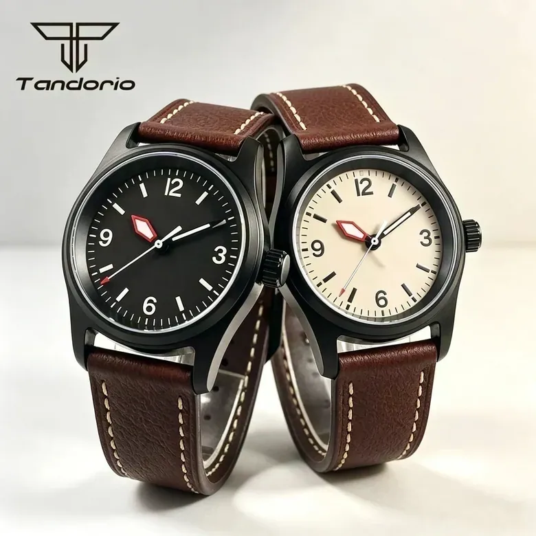PVD Black Pilot watch Tandorio TD169A 36mm Sapphire Japan NH35/Miyota 8215 PT5000 Movt Pin Buckle 20ATM