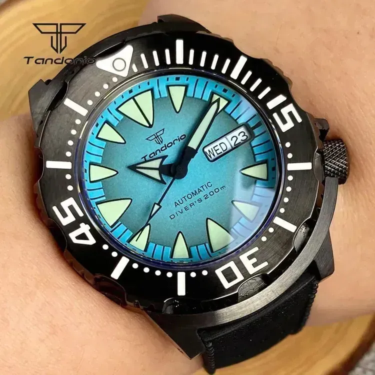 Tandorio 42mm NH36 Monster 20Bar Diver Black PVD Automatic Sapphire TD