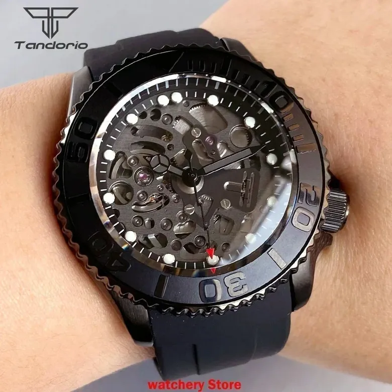 Skeleton SKX007 Black PVD Tandorio TD269S 41mm Japan NH72 Automatic Sapphire 200m Waterproof